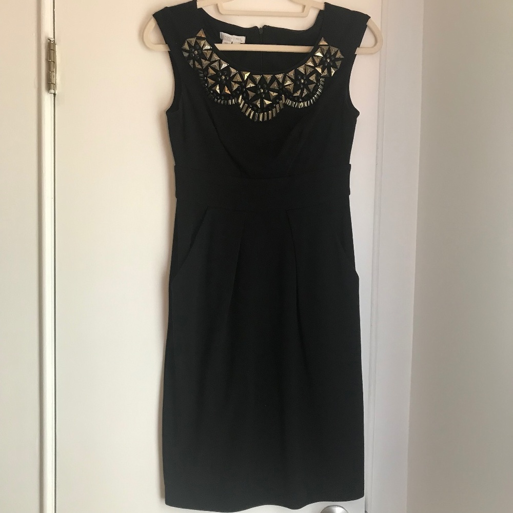 London Times Embellished Black Dress